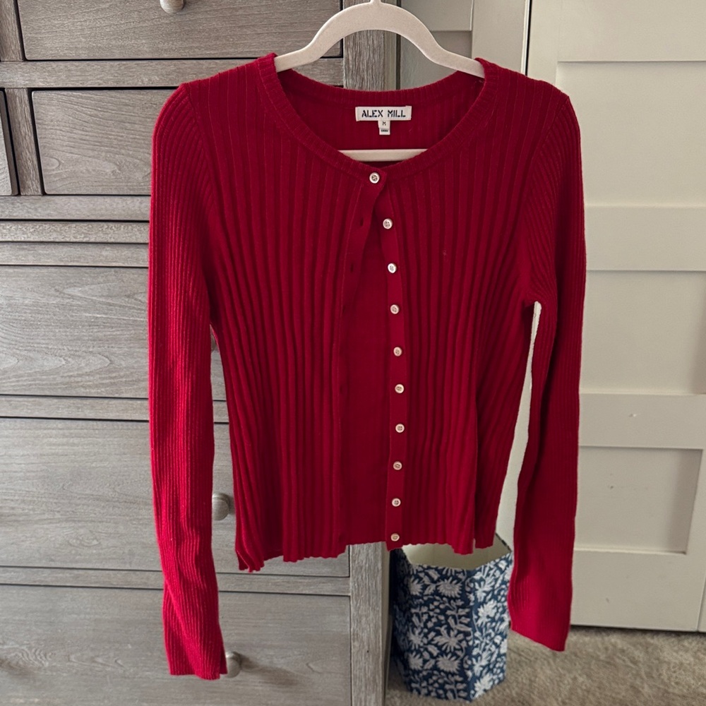 Alex Mill Red Ribbed Cardigan Sweater